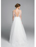 3D Flower Appliques Tulle V Back Wedding Dress With Pockets